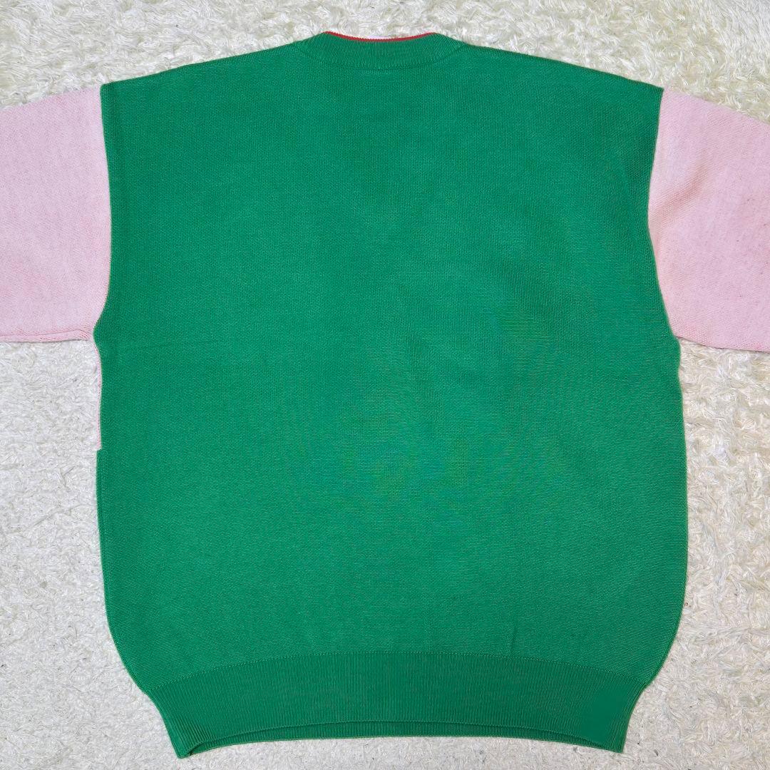 アディダス ニット 長袖 ビッグロゴ デサント社製 グリーン レッド サイズO
