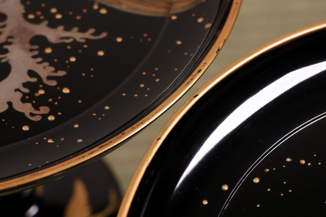 波に鶴 金銀蒔絵 高月一対 木箱 木製漆器 高坏 高槻 菓子器 【MA743】