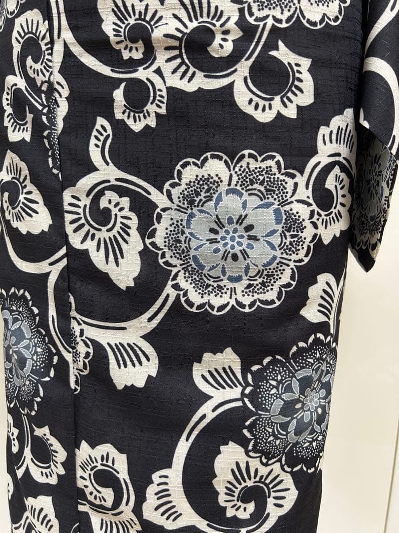 黒地の浴衣 L ゆかた ユカタ 自宅で洗えるゆかた ブラック 浴衣単品販売