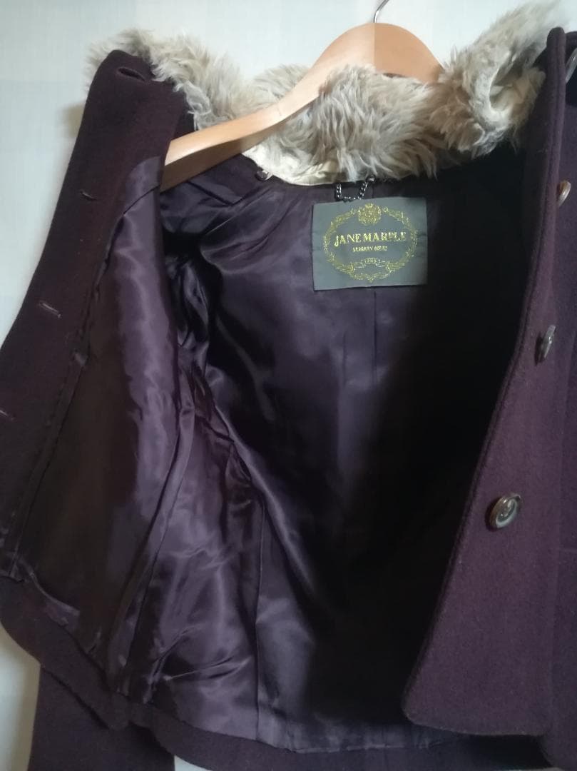 Jane Marple ラムメルトンファーカラーケープコート ウール サイズM