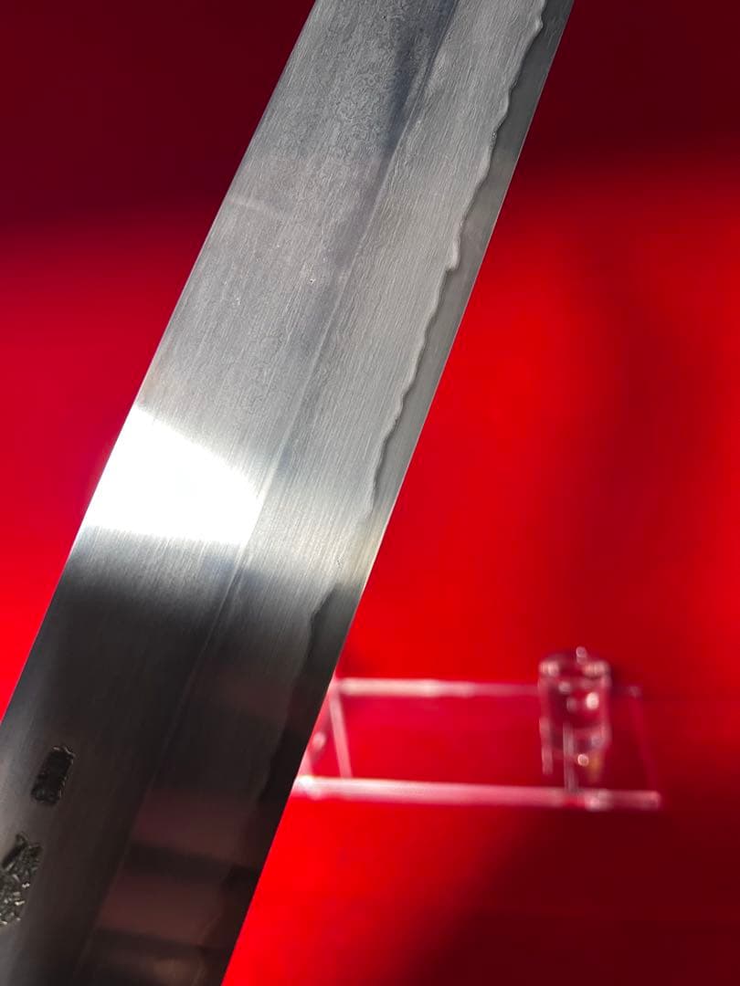 01566 包丁　保勝　ハモ切　片刃　津軽打刃物　墨流し　地肌綺麗　箱付　未使用