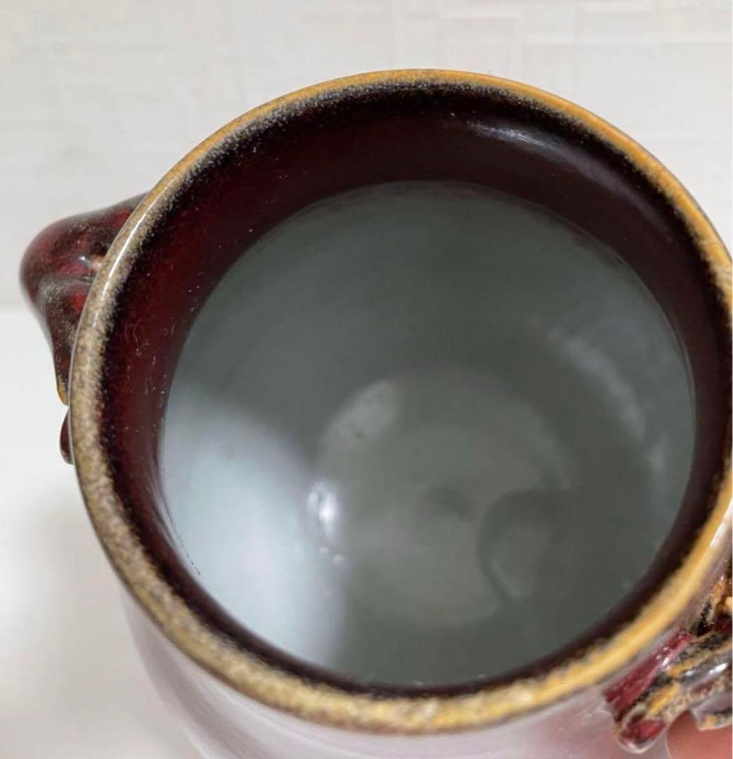 中国 骨董品 清时代 祭紅釉鹿耳尊 本物 アンティーク 紅釉 赤釉 唐物古玩