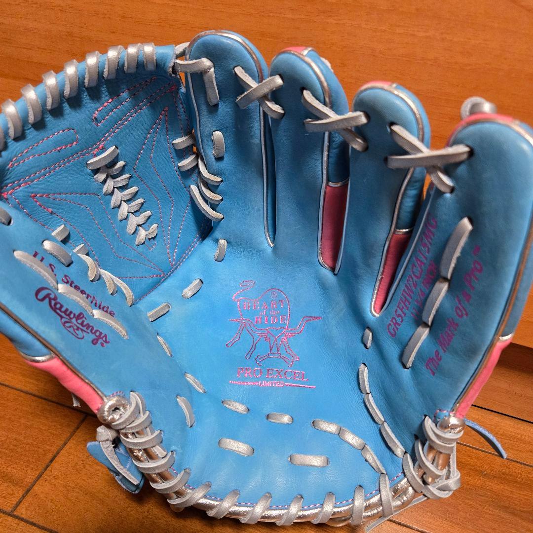 品薄商品！Rawlings 軟式グローブ サックス/ピンク右投げ用