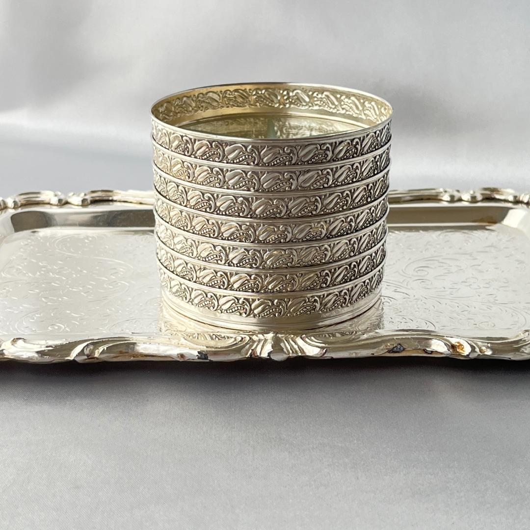 【Webster】 【純銀 / ガラス】レリーフのワイングラスコースター 8枚