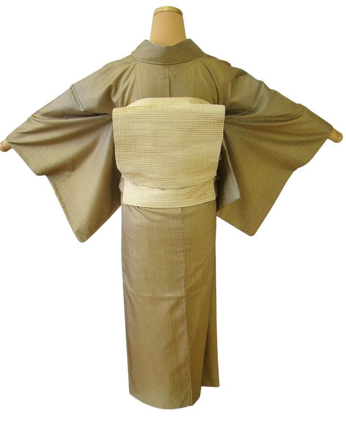 縞大島紬＆紬なごや帯・帯揚げ・帯〆セット（正絹）仕立上りTT1300ジーラ