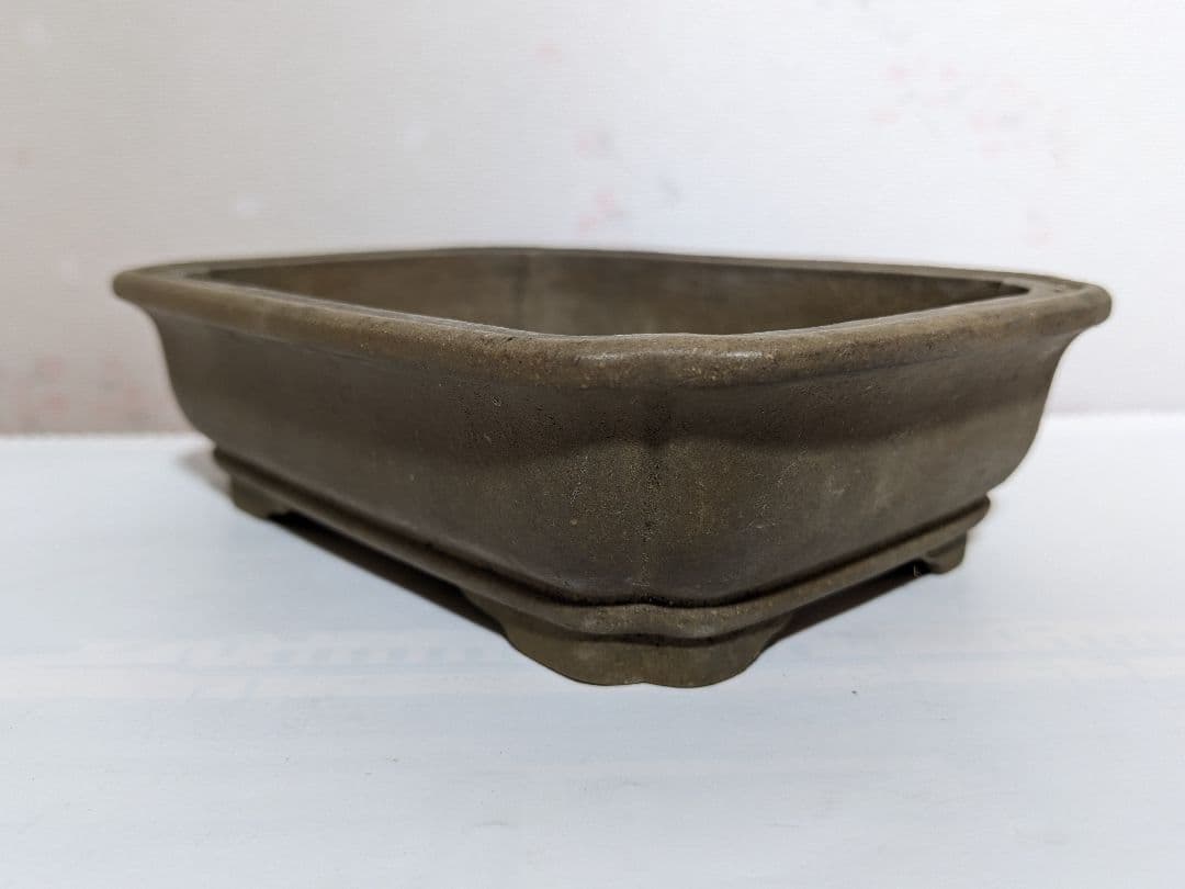 ♦中国？宜興窯 梨地 隅切り長方形ミニ盆栽鉢 小品盆栽鉢 古美術品 骨董品