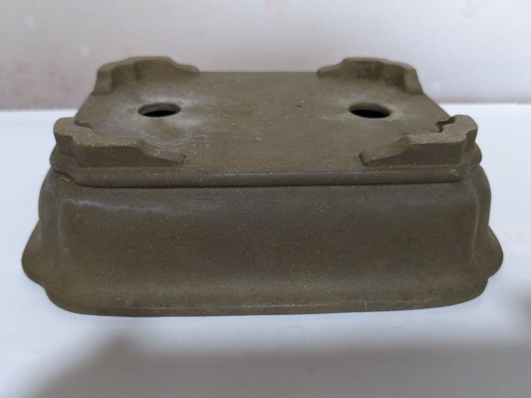 ♦中国？宜興窯 梨地 隅切り長方形ミニ盆栽鉢 小品盆栽鉢 古美術品 骨董品