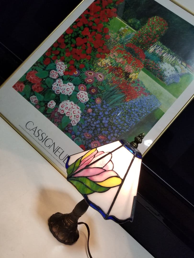 ヴィンテージ　フレンチ　プレート　抽象　花柄　フラワー　ステンドグラス　ランプ