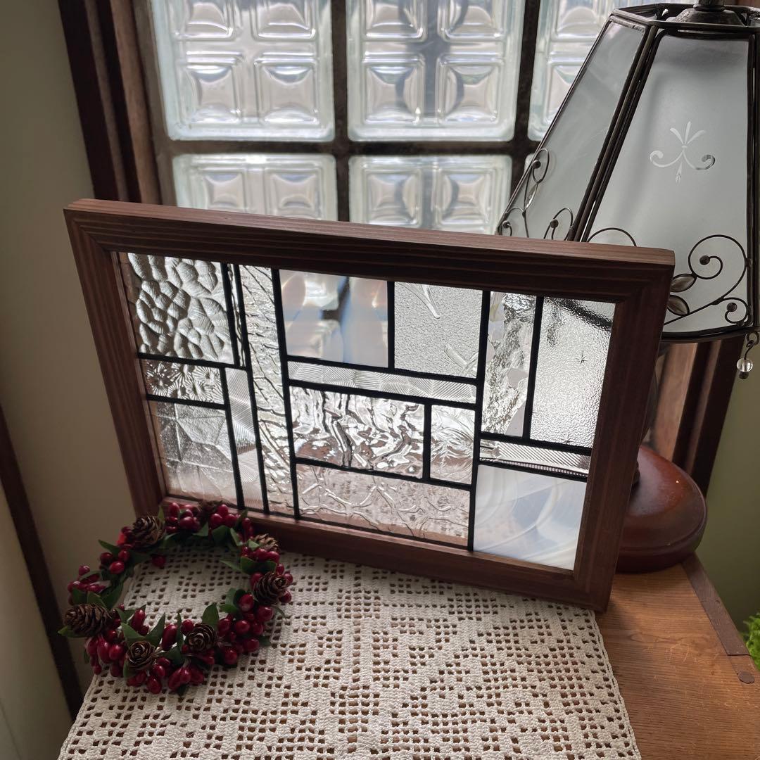 ステンドグラス　パネル　モザイクアート　雪景色