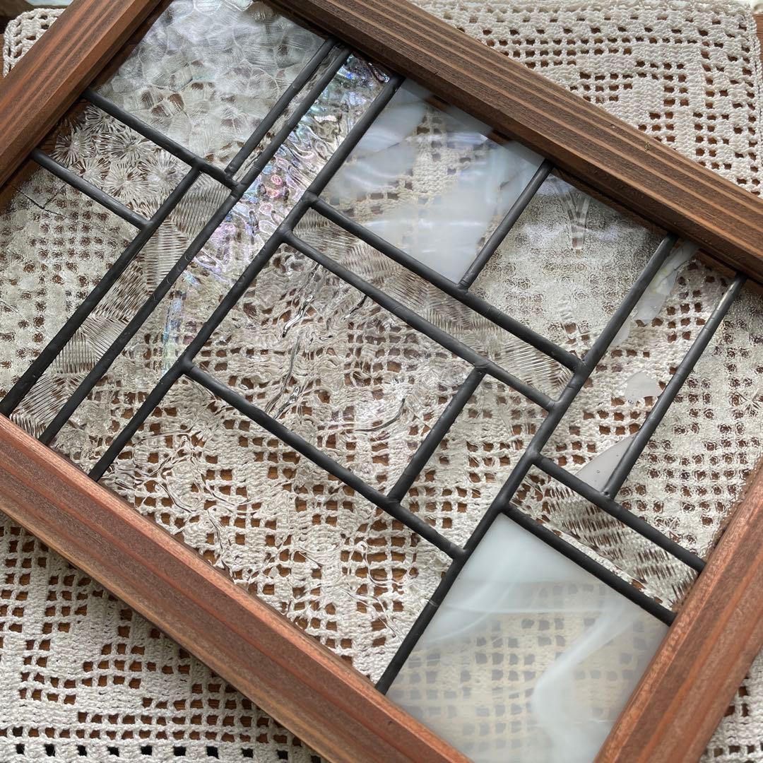 ステンドグラス　パネル　モザイクアート　雪景色