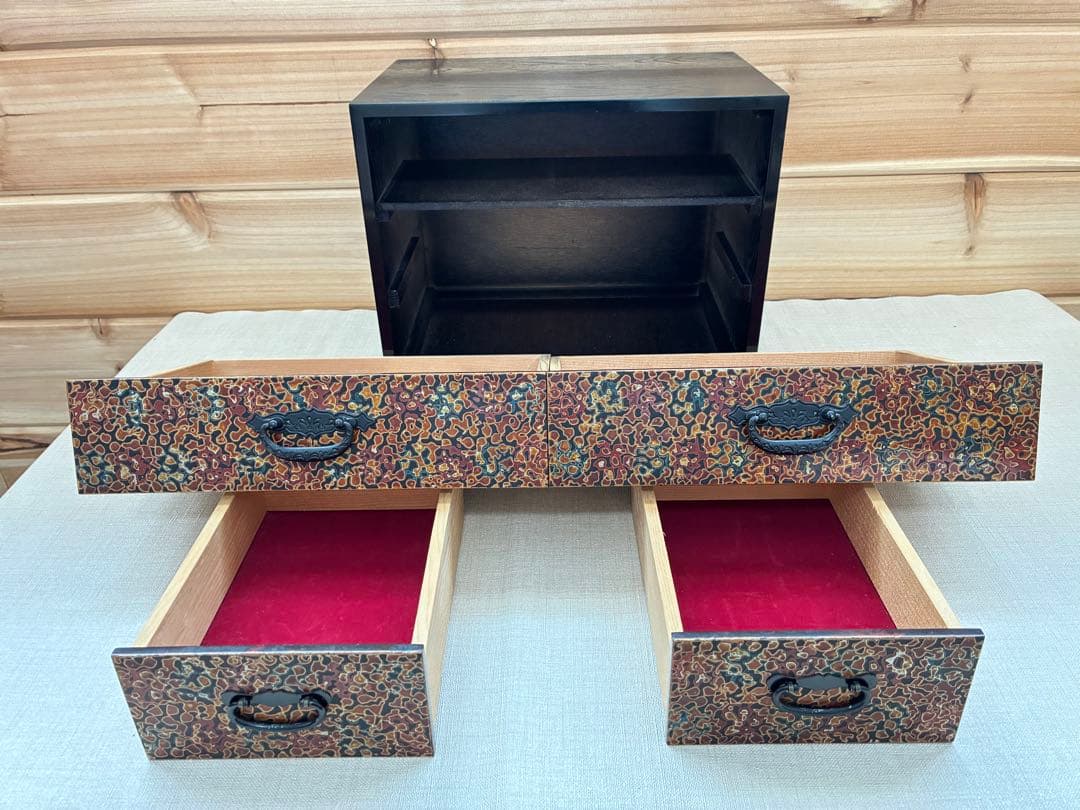 津軽塗 三段小引き出し 古道具 漆塗り 和モダン収納