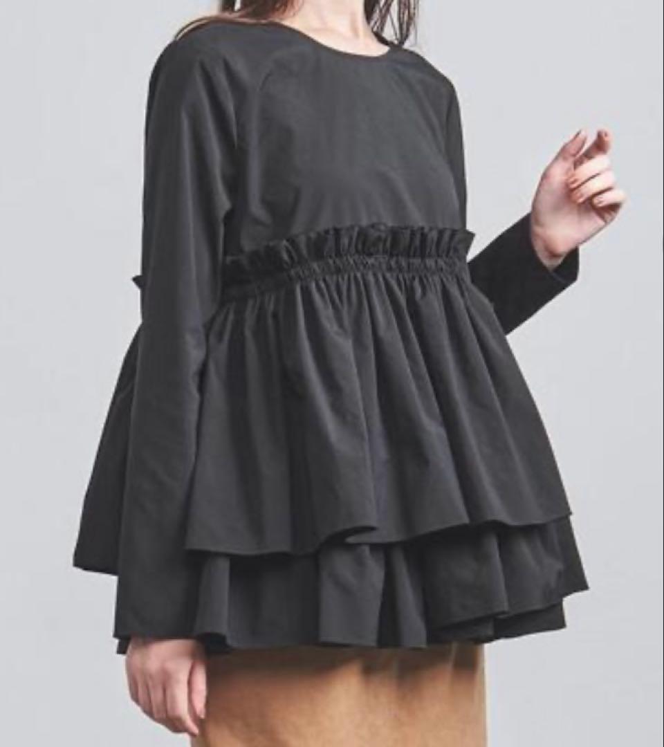 ユナイテッドアローズ　ティアードギャザーロングスリーブブラウス　美品　ブラック