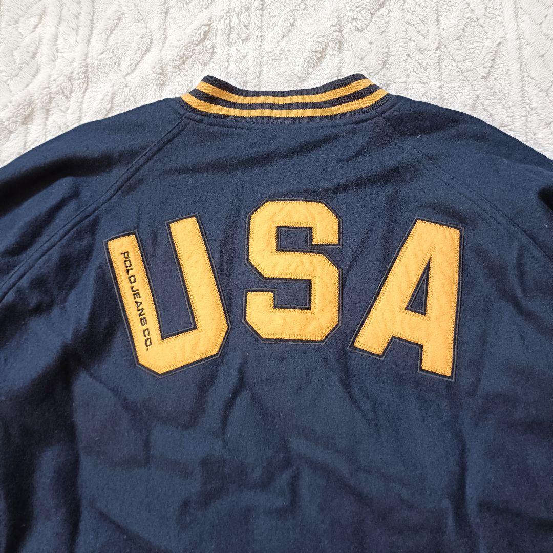 90s ラルフローレン POLO JEANS ウールスタジャン 紺 XXL