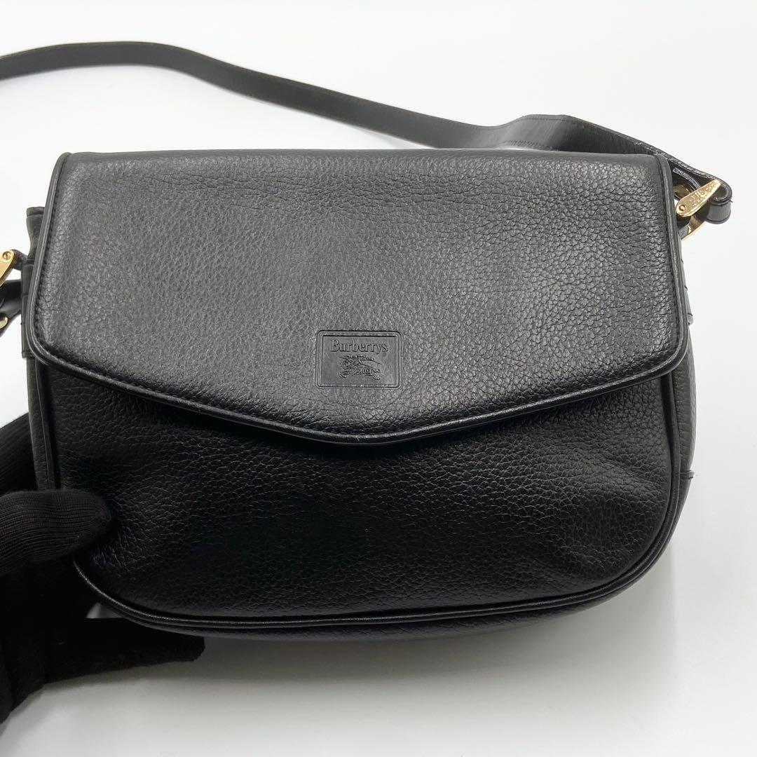 バーバリー　ショルダーバッグ　ホースロゴ　ノバチェック　シボ　レザー　ブラック
