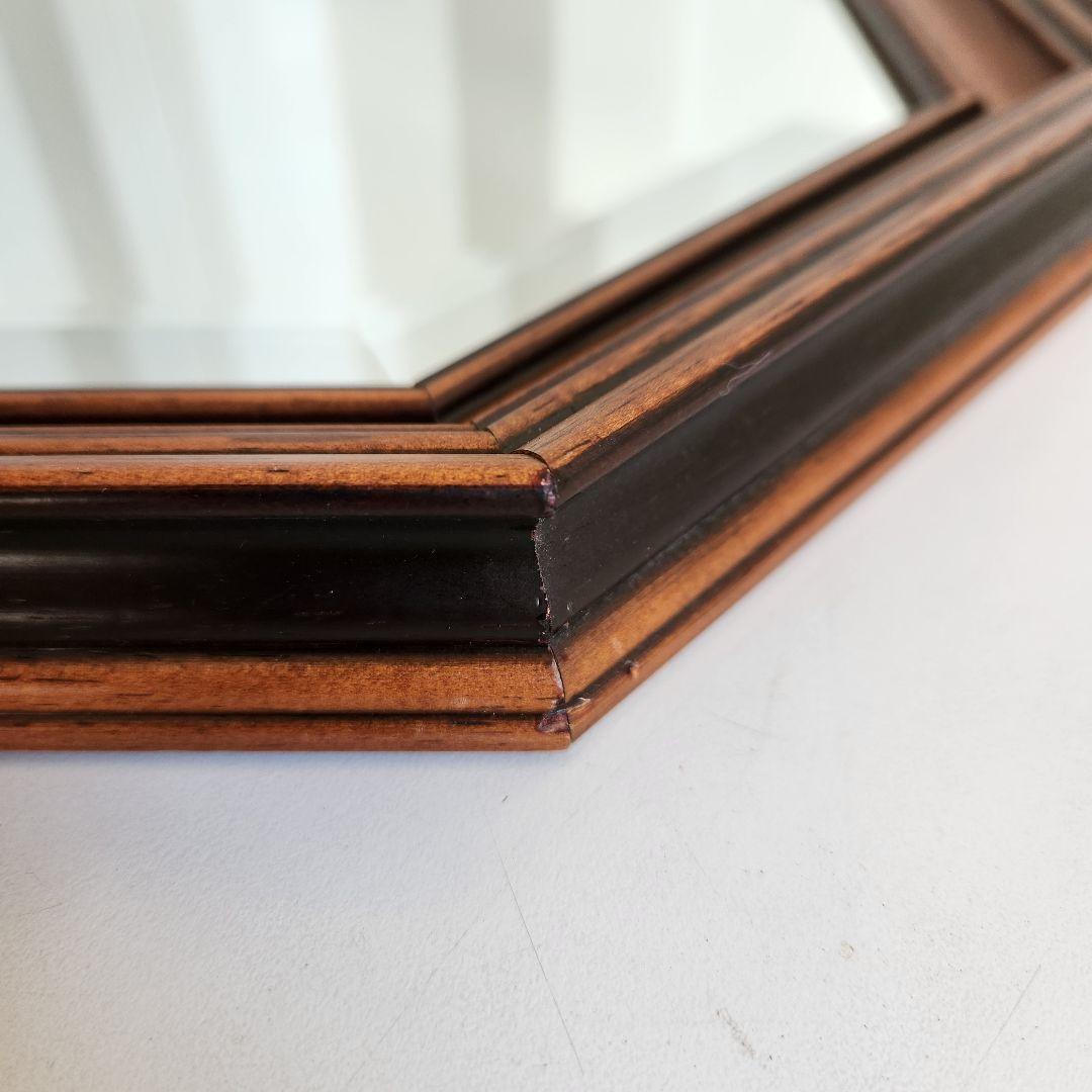 イタリア製　ヴィンテージ　ウォールナット　8角形　ウォールミラー 壁掛け鏡