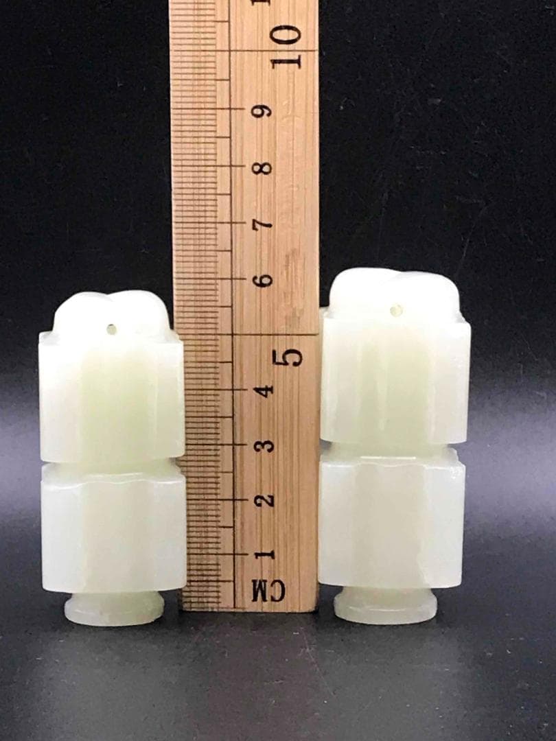 明時代　和田青玉　和田玉彫り　「天円地方」型玉佩一対　純和田玉 稀品(F-38)