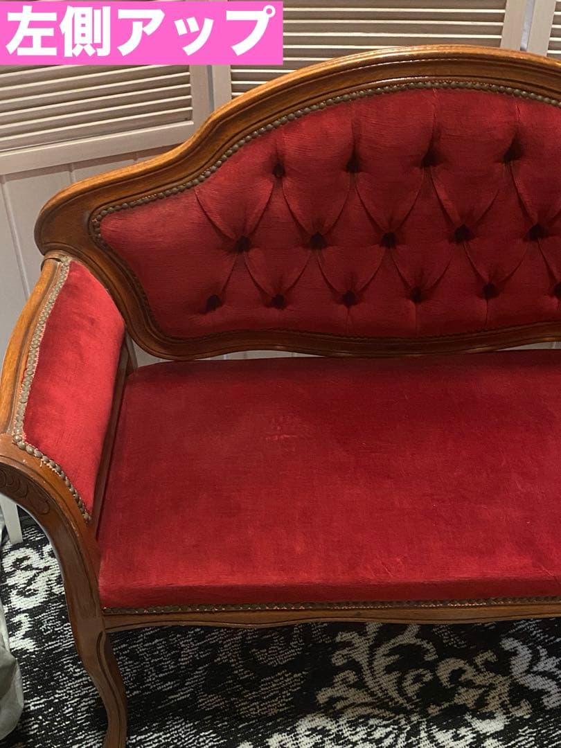 希少♦️猫脚♦️巻肘♦️彫刻♦️鋲打♦️チェスターフィールド アンティークソファ♦️美品♦️赤