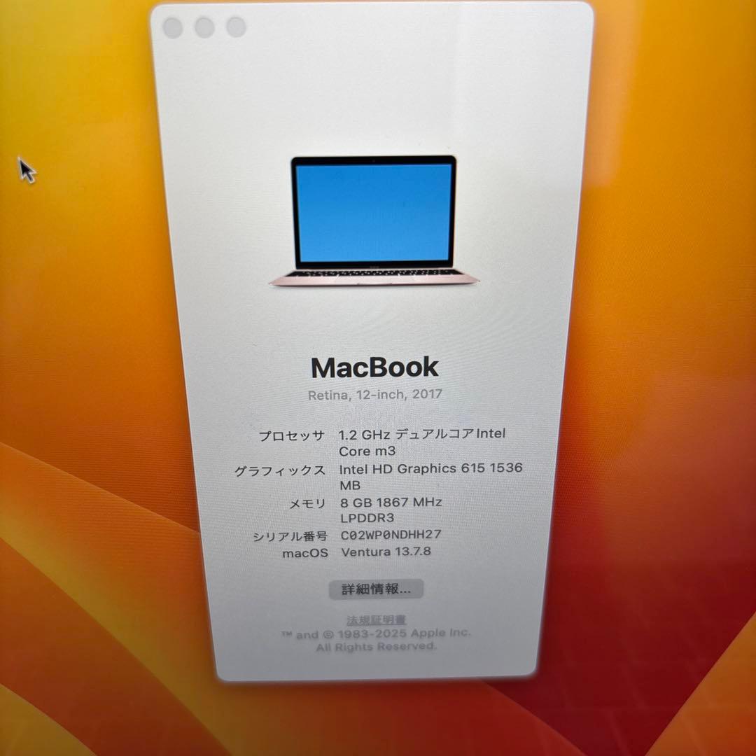 【美品】MacBook Retina 2017年モデル A1534 256GB
