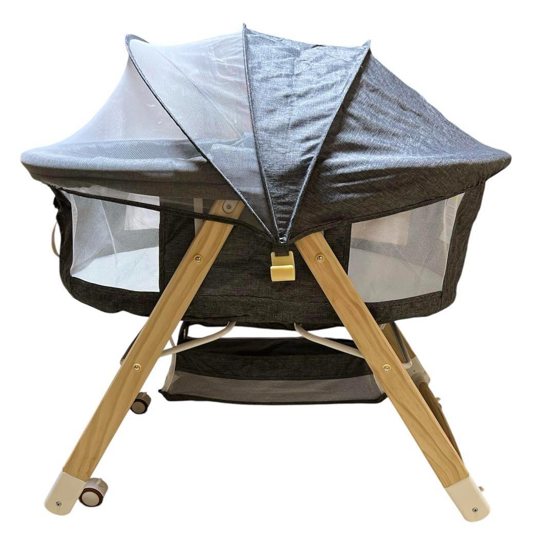 展示品 ベビーベッド ゆりかご 3way 折りたたみ 木製 蚊帳 キャスター付き