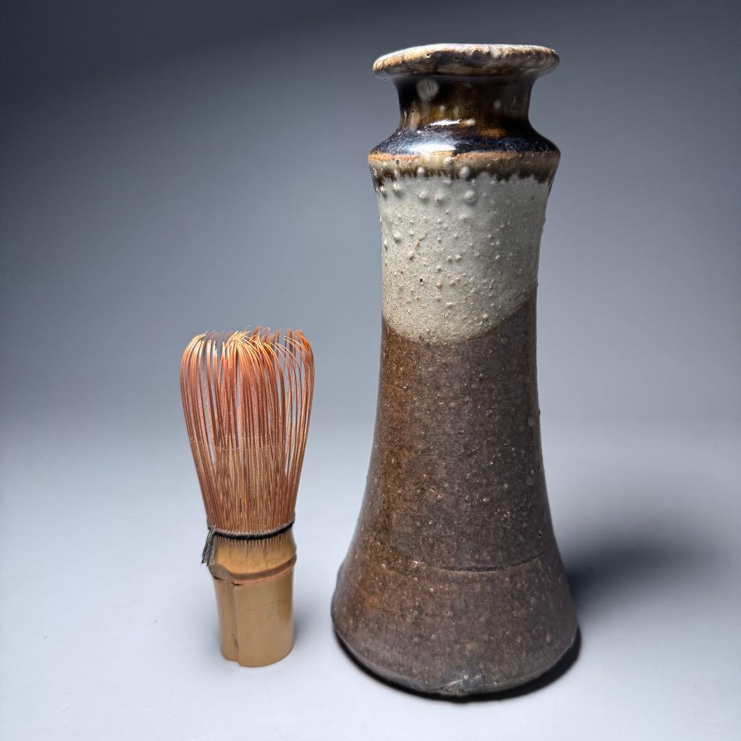 古唐津　花生　共箱　古美術　枯れの美　釉薬の流れ　19cm　蒐集家放出品