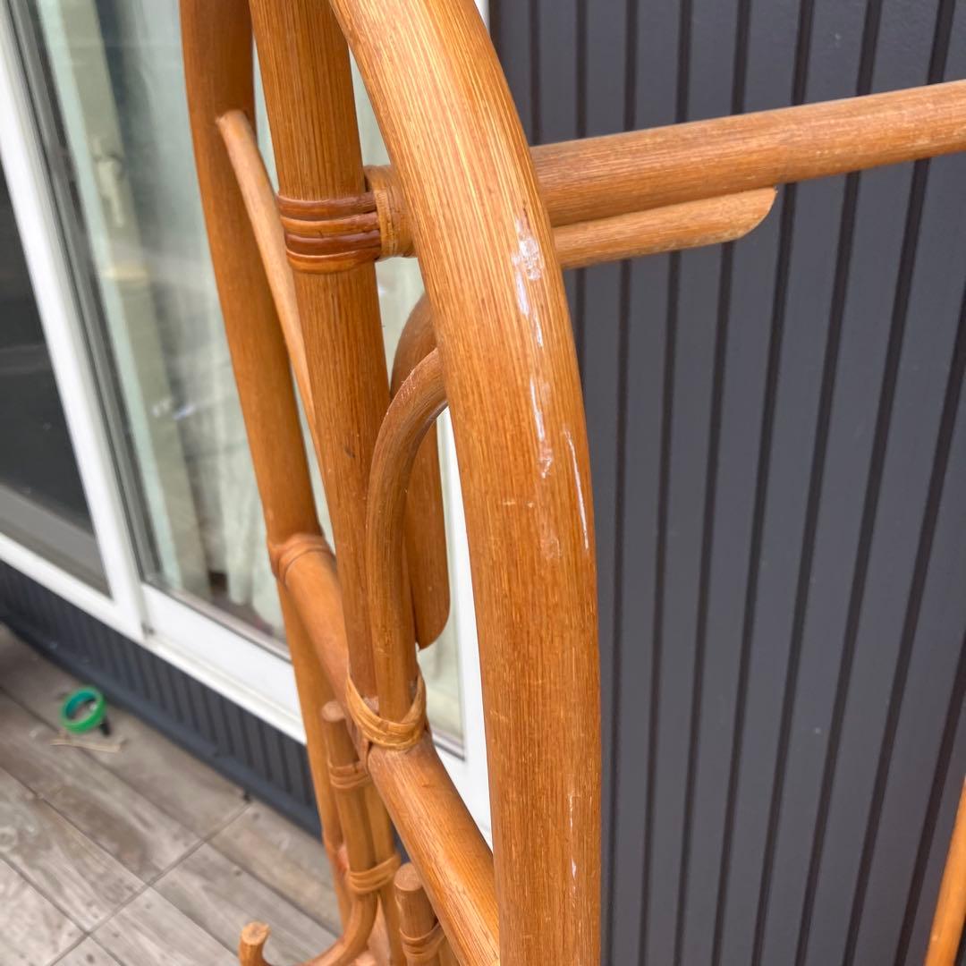 昭和レトロ アーチ型 ラタンハンガーラック 籐家具 花柄カバー付き 古家具