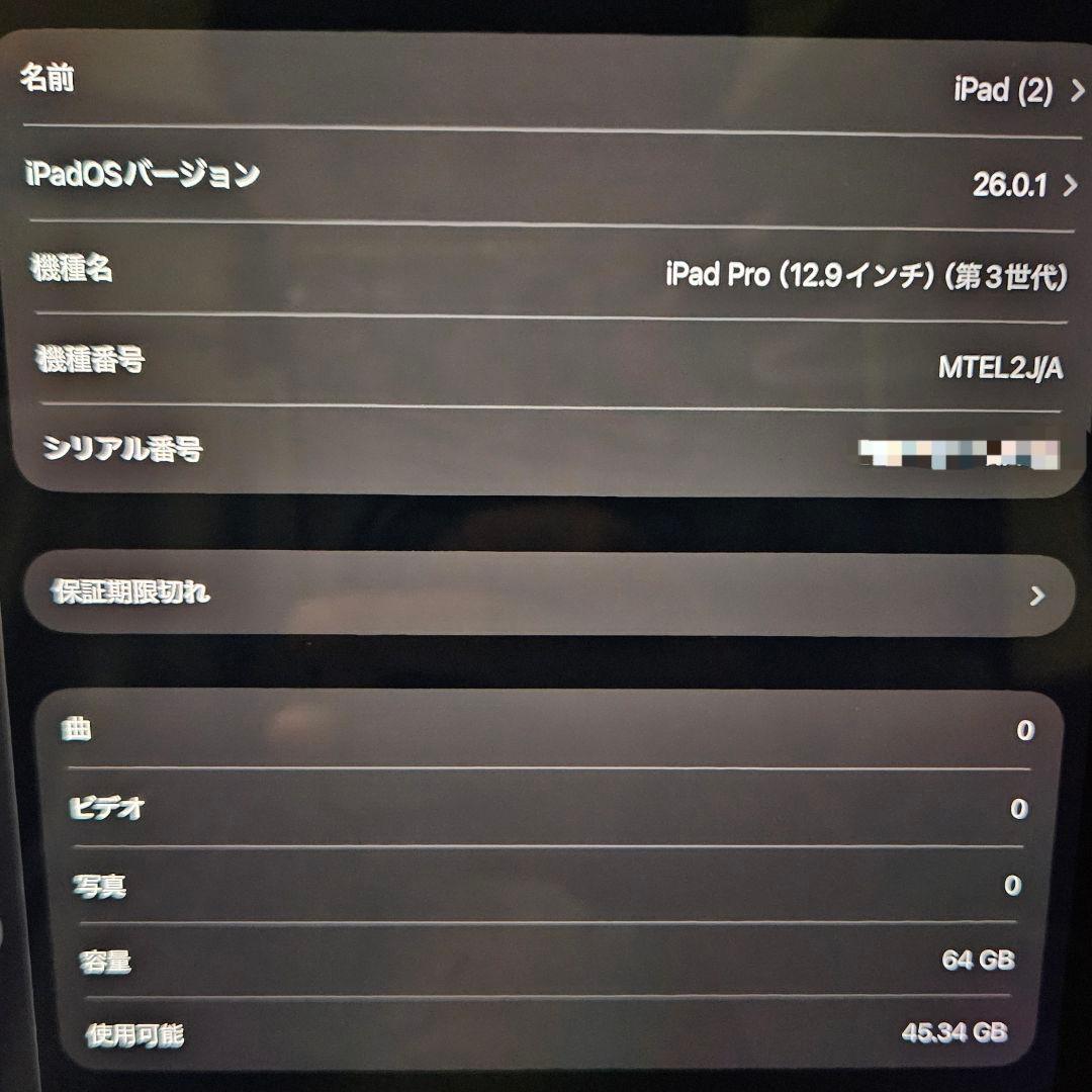 iPad Pro 12.9 インチ 第3世代 64GB WiFiモデル
