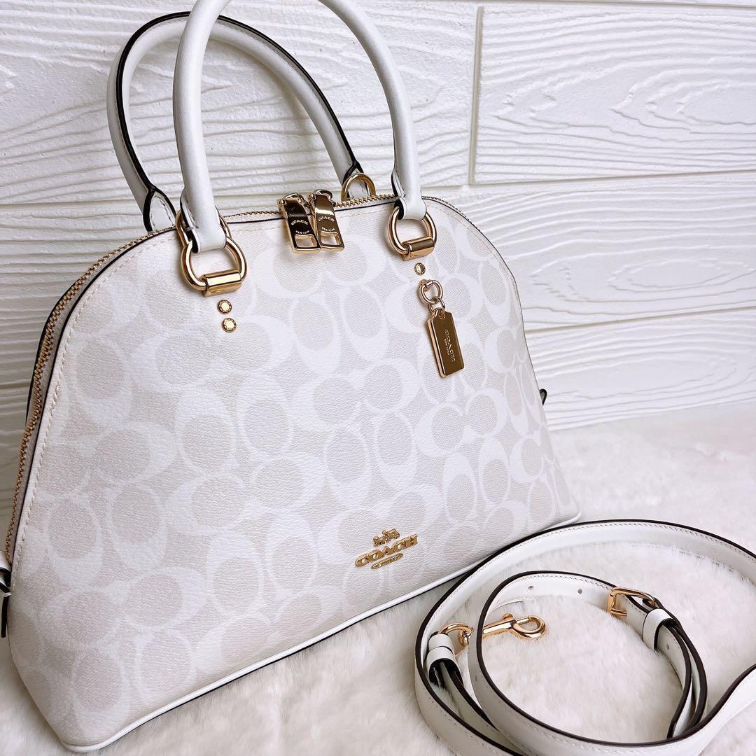 美品☆COACHコーチ 2wayショルダーバッグ ホワイト レザーゴールド金具.