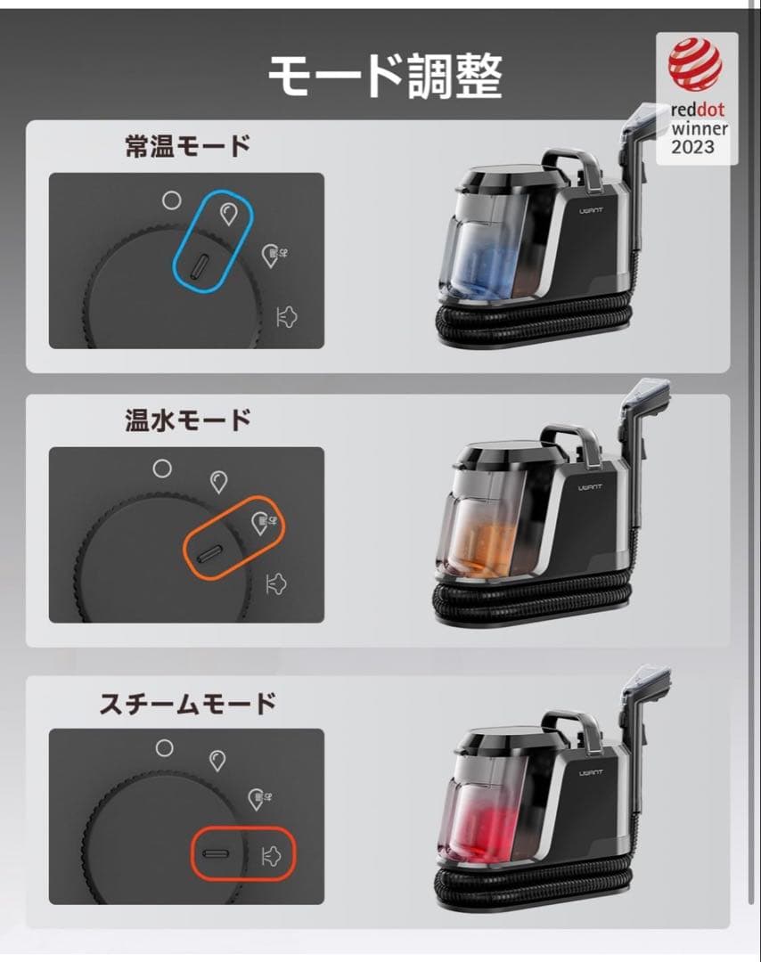 Uwant スチームクリーナー 100℃蒸気噴射 18000Pa カーペット