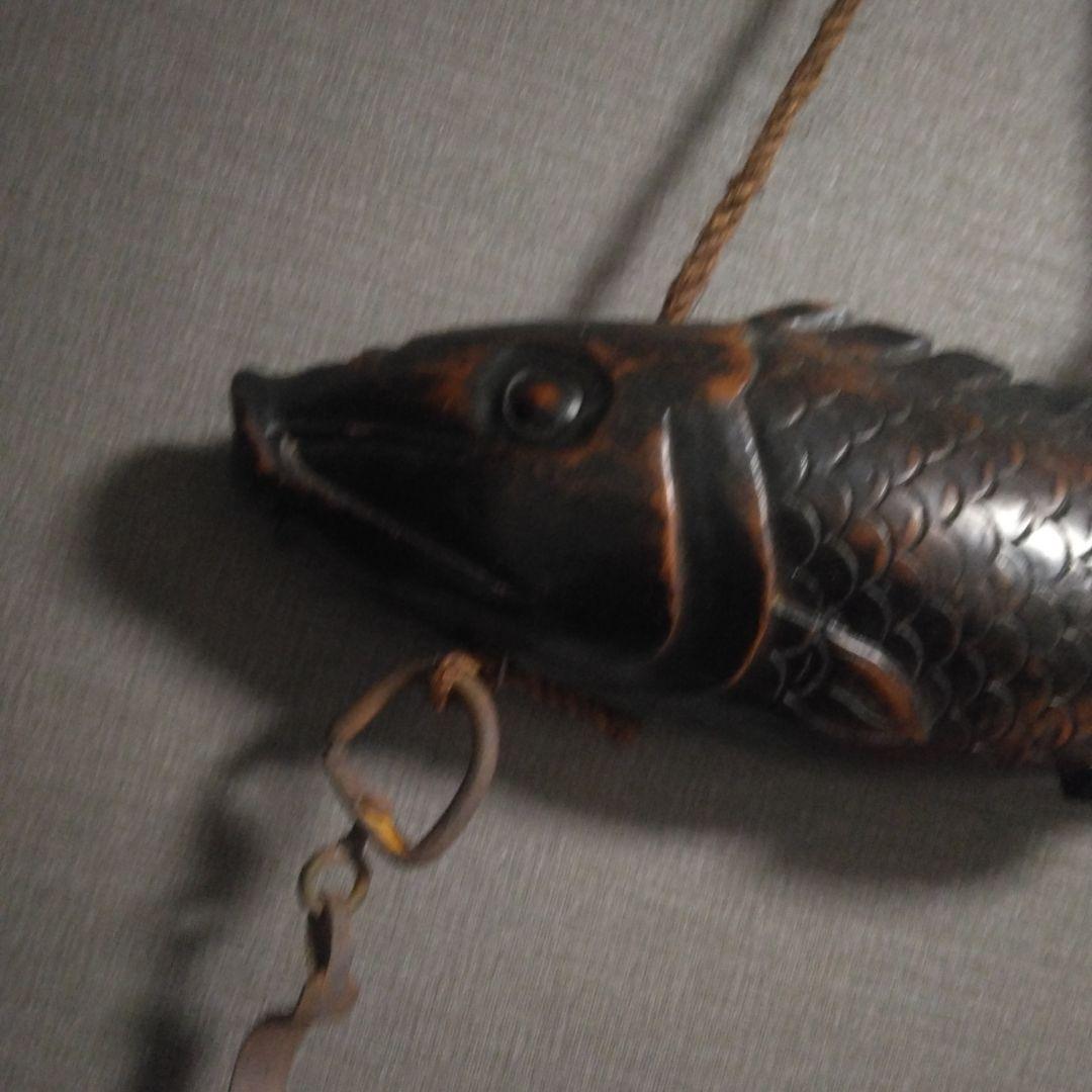 時代物 木製／自在鉤 魚 鯉 横木 全長47cm 囲炉裏 古民芸
