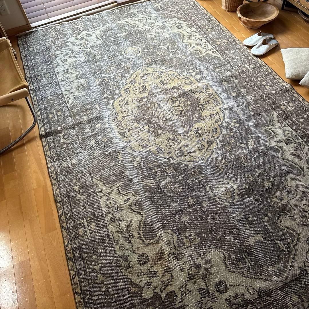 超大判165×286 メダリオン　グレージュ　ボタニカル　トルコヴィンテージラグ