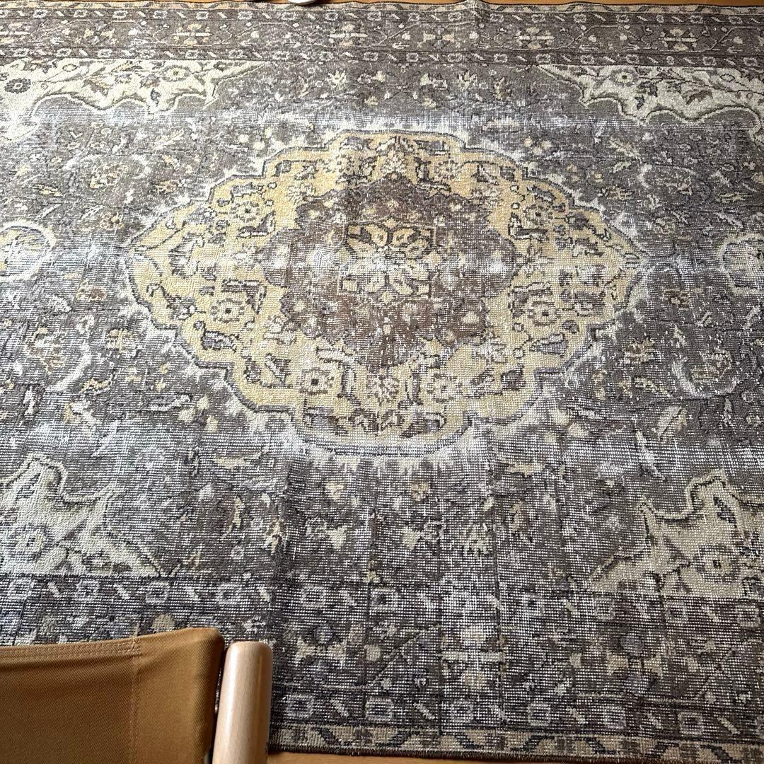 超大判165×286 メダリオン　グレージュ　ボタニカル　トルコヴィンテージラグ