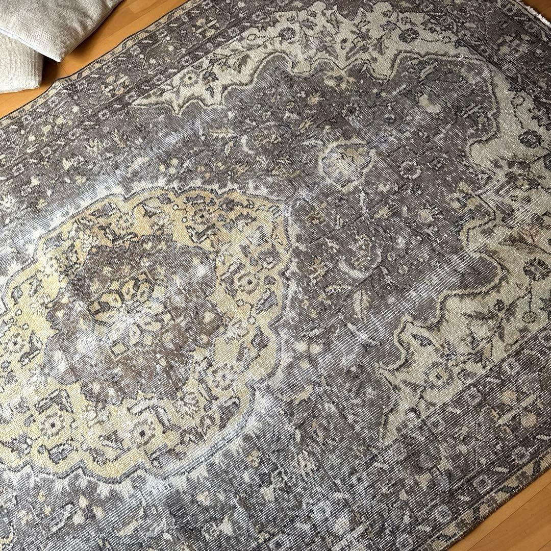 超大判165×286 メダリオン　グレージュ　ボタニカル　トルコヴィンテージラグ