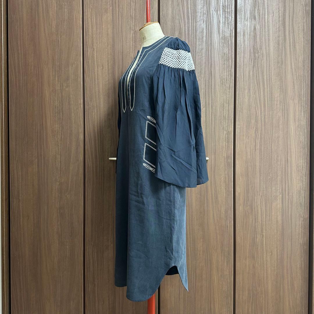 MM17SS-DR079 マメクロゴウチ サイズ2 長袖ワンピース ネイビー