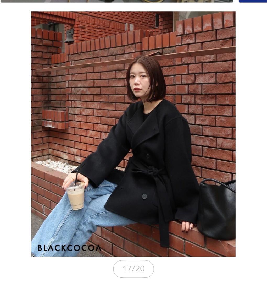 ベースメントオンライン　ノーカラー2WAYリバーミドルコート　ブラック