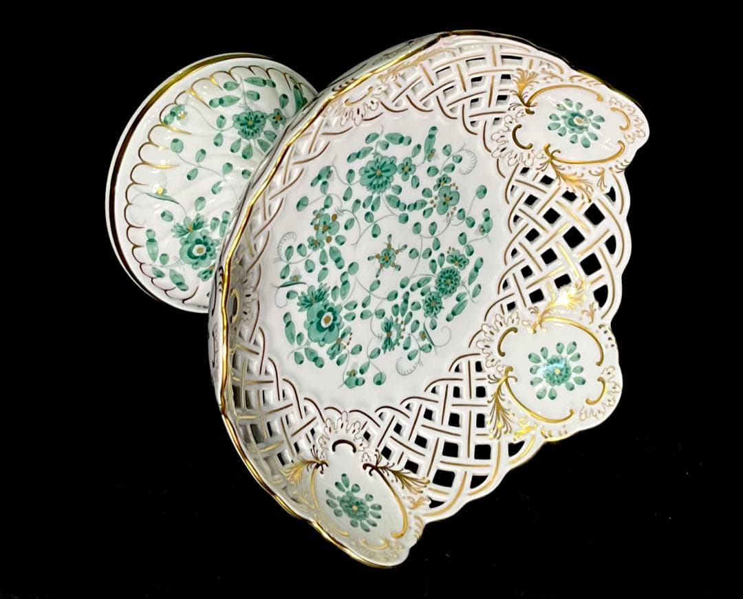 マイセン /※極美品 上級背面装飾 インドの華　リッチグリーン　コンポート