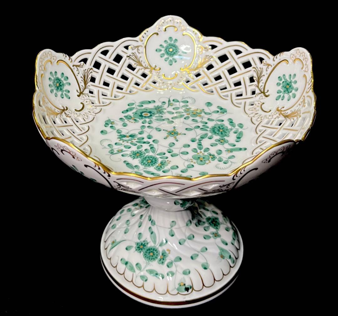 マイセン /※極美品 上級背面装飾 インドの華　リッチグリーン　コンポート