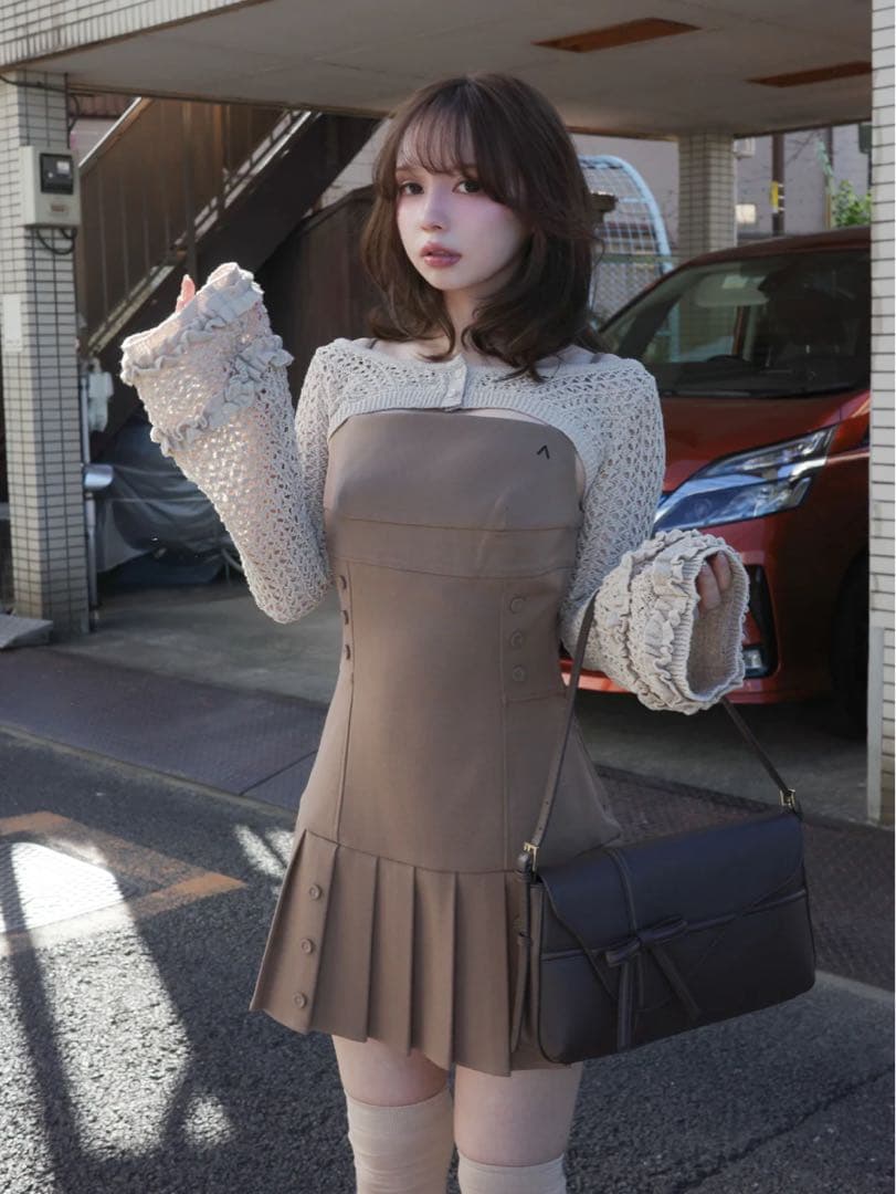 andmary Grenda pleats set minidress ブラウン