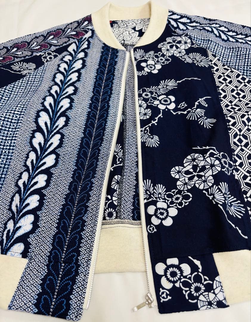 浴衣リメイク93番　浴衣地パッチワーク単衣スカジャン風