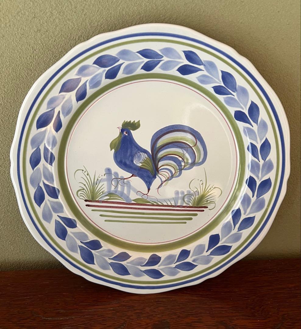 フランスHenriot Quimper 手描き皿 雄鶏文 “TRAITÉ” 表記