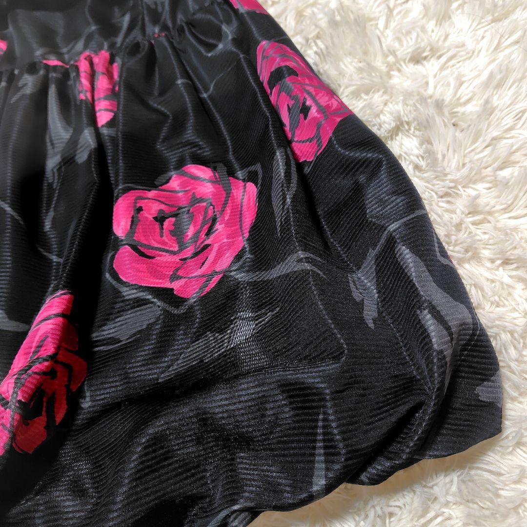 【美品♡ふんわりバルーン】エムズグレイシー　ローズ×リボンベルトワンピース　黒