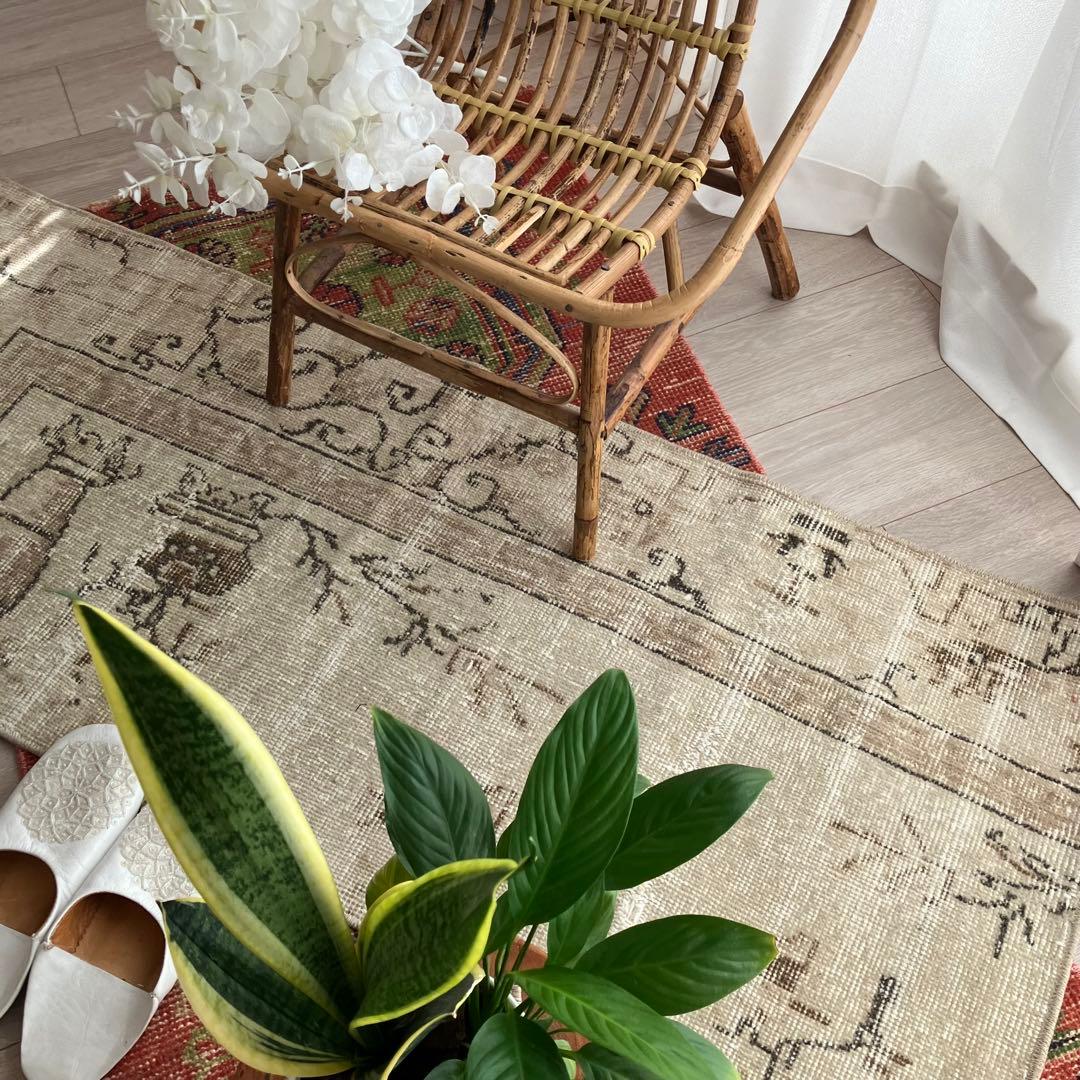 上品ベージュミルキー55×133✳︎花瓶　ロング　ランナー　トルコヴィンテージラグ