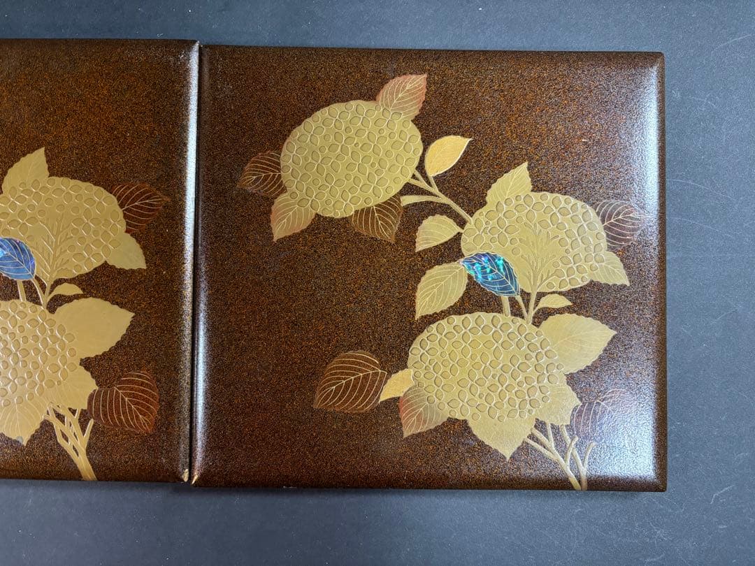 セール　輪島塗　極上　重箱　螺鈿　蝶　紫陽花　梨地　蒔絵　漆器