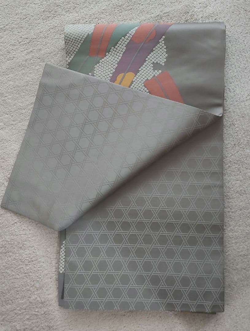 正絹 全通 袋帯 グレー系