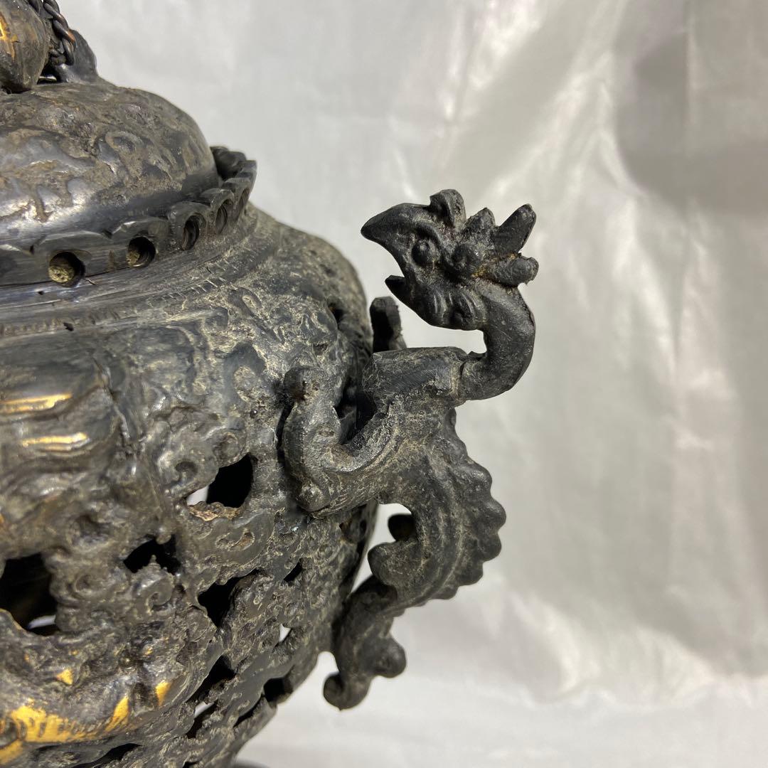 高岡銅器 金属工芸 三足 唐獅子香炉 仏教 透かし彫り 仏具 香道具