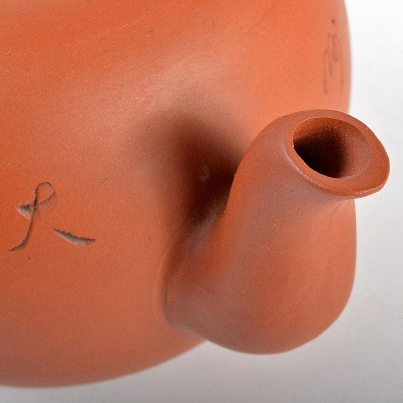 煎茶道具　常滑焼　山田陶山作　紫砂　朱泥　漢詩刻　急須　V　R4355