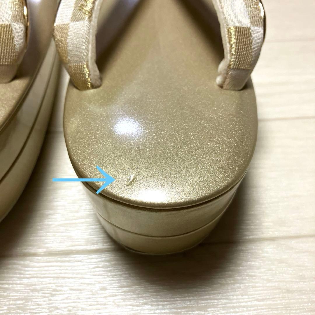 《未使用》草履バッグセット　市松模様　ゴールド