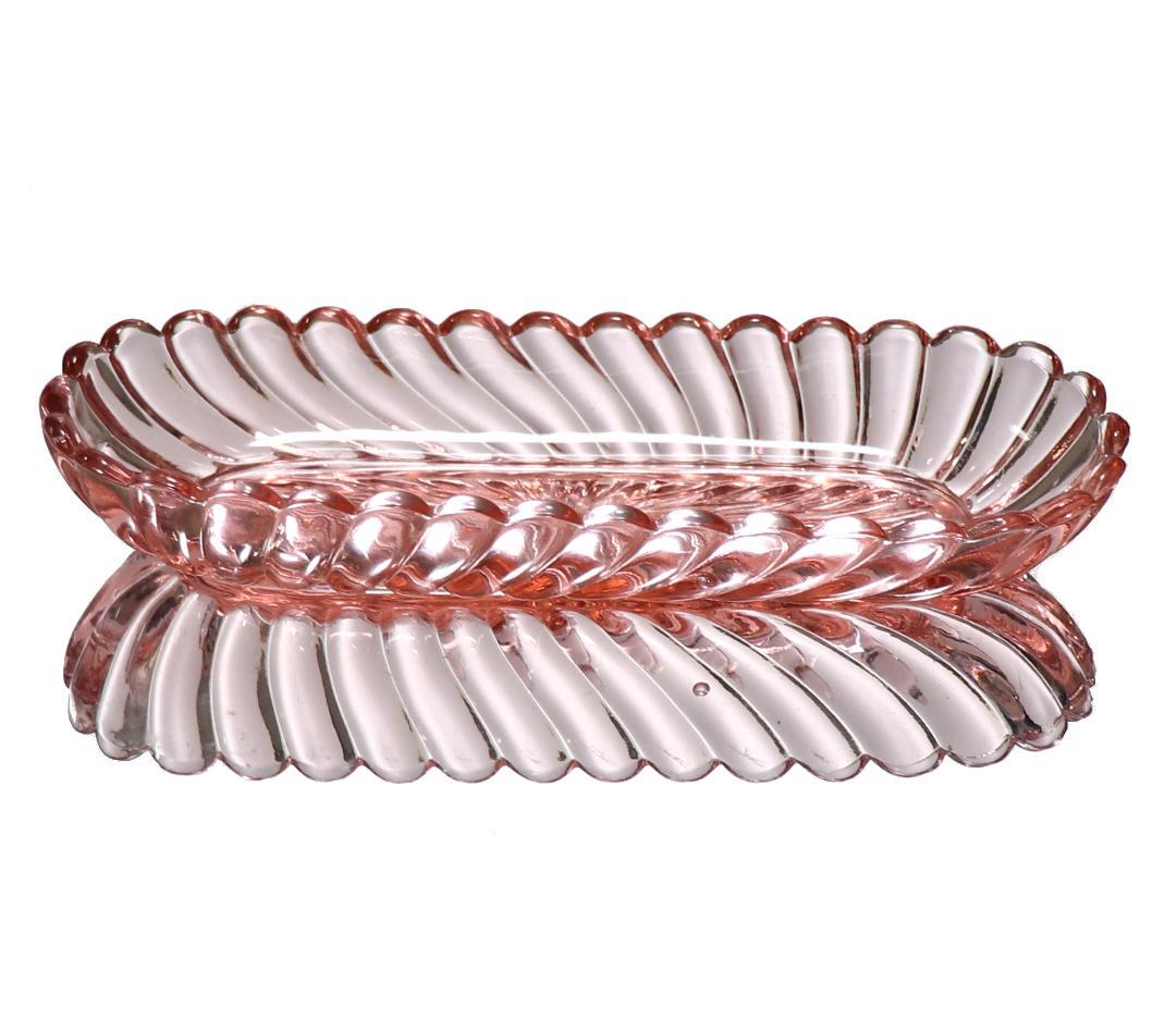 オールド・バカラ 最大サイズ25cm レアカラー バンブー 桃色ガラス大皿 長皿