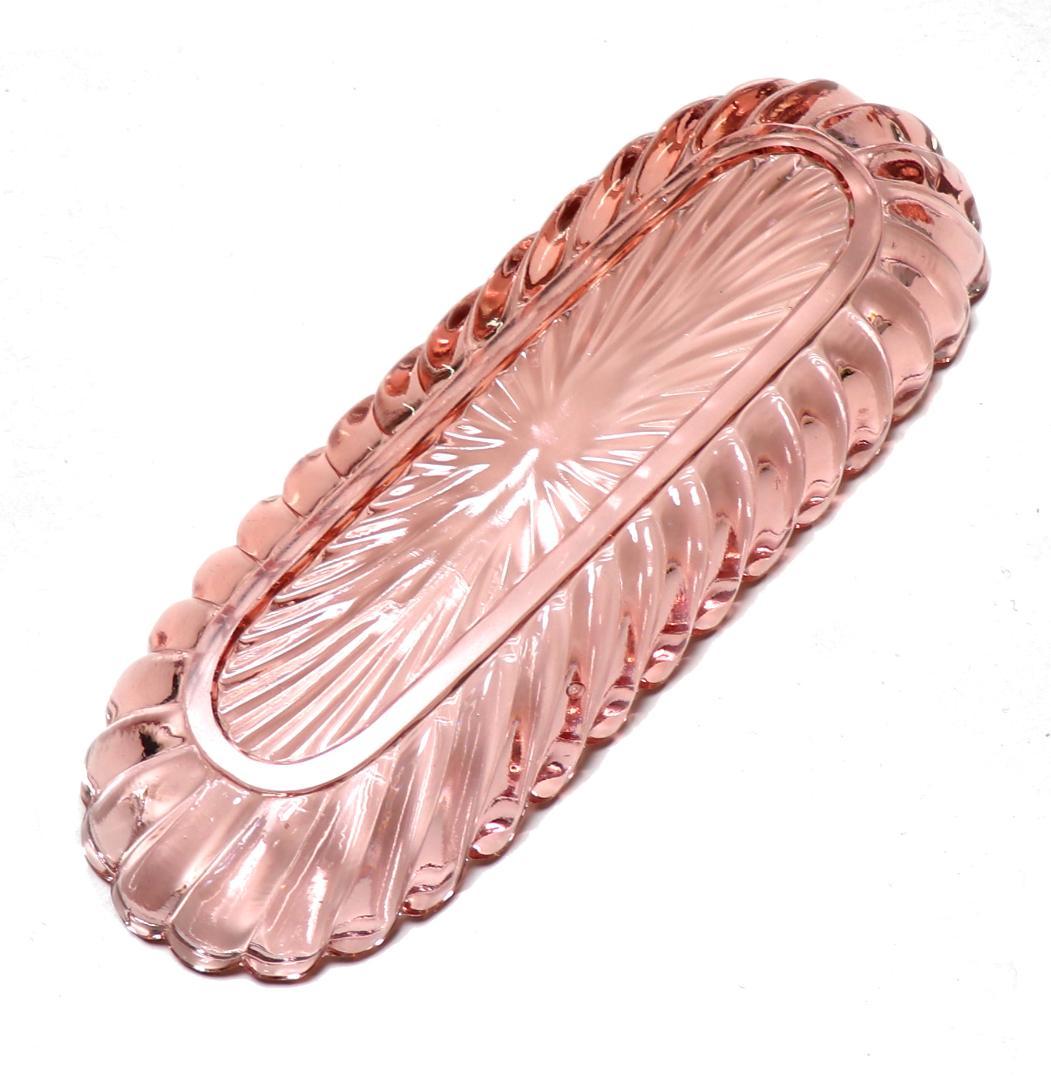 オールド・バカラ 最大サイズ25cm レアカラー バンブー 桃色ガラス大皿 長皿