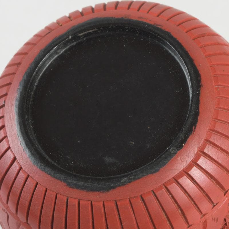 中国　剔紅　堆朱　花草山水刻　棗　時代箱　V　9767