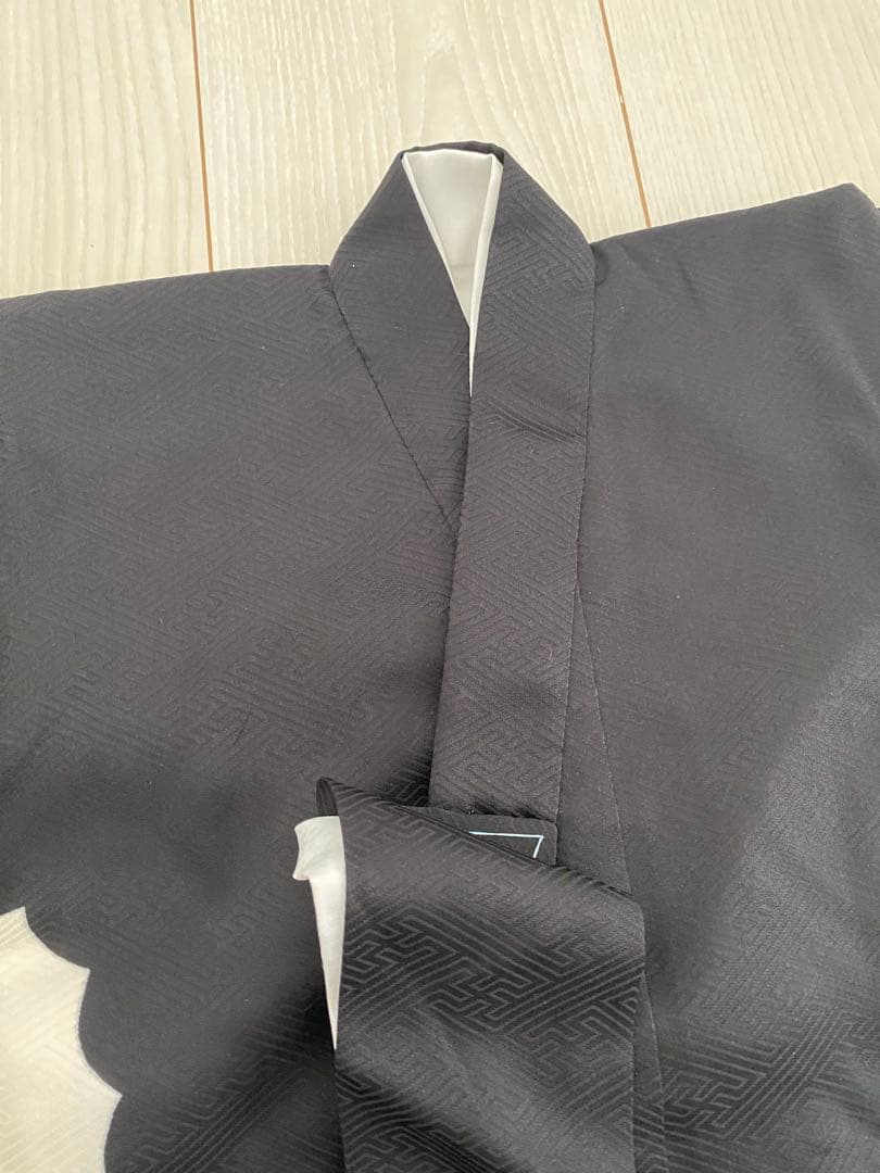 お宮参り 着物 男の子 産着 黒 兜 巻物 松 鶴 正絹 羽織